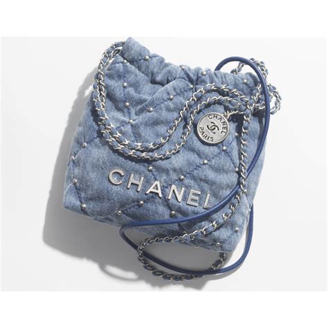 chanel mini 22 silver hardware|Chanel 22 mini handbag, Washed denim & silver.